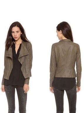 Vince Leather Jacket Olive Green Size Small